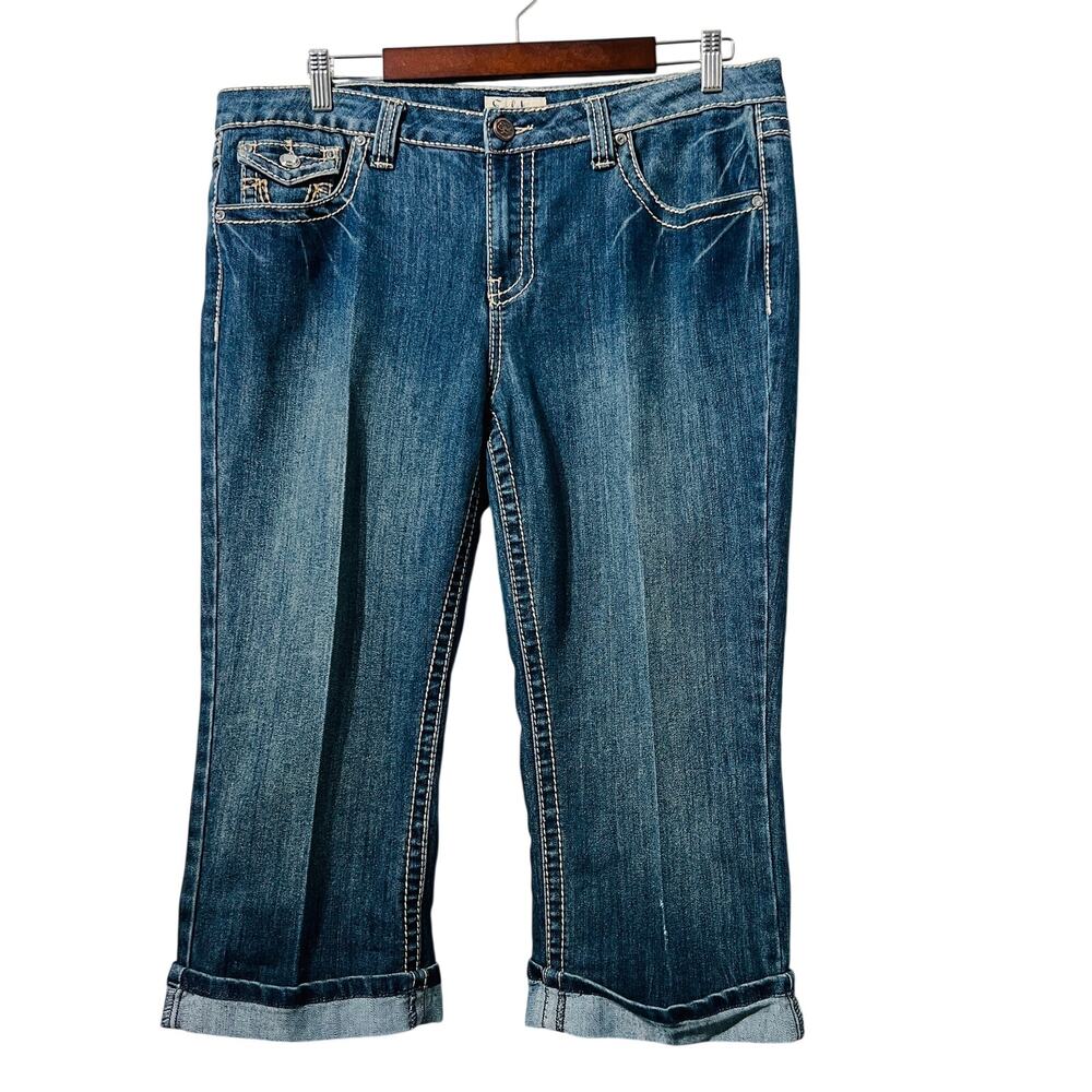 Earl Jeans Women's Plus Size 14 Blue Mid Rise Capri Crop Rolled Hem Denim